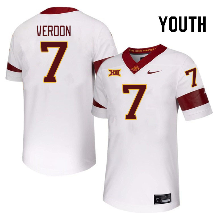 Youth #7 Malik Verdon Iowa State Cyclones College Football Jerseys Stitched-White